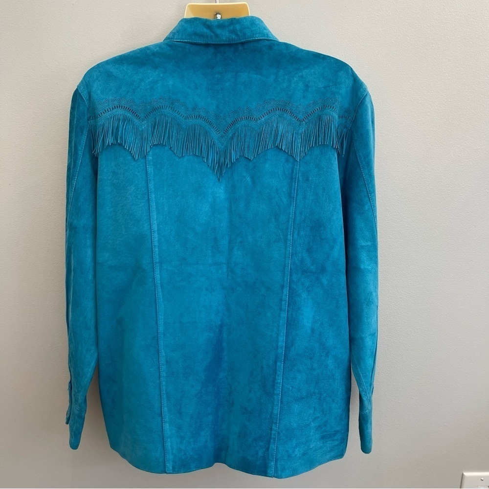 Chico's Leather Jacket Womens Medium Turquoise Western Cowgirl rodeo - Picture 2 of 10